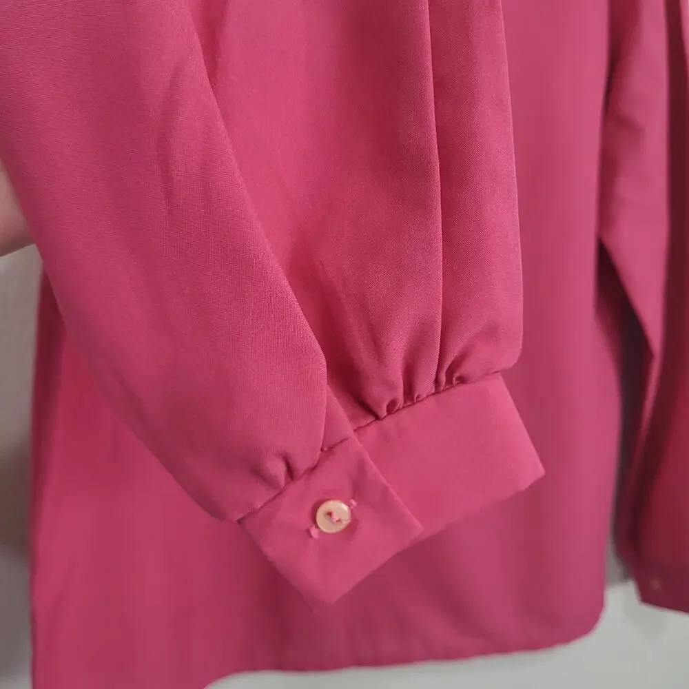 Vintage Blouse Donnkenny Women Size 10 / 12  Pink Bow neck office 80s 90s Office - Picture 7 of 11